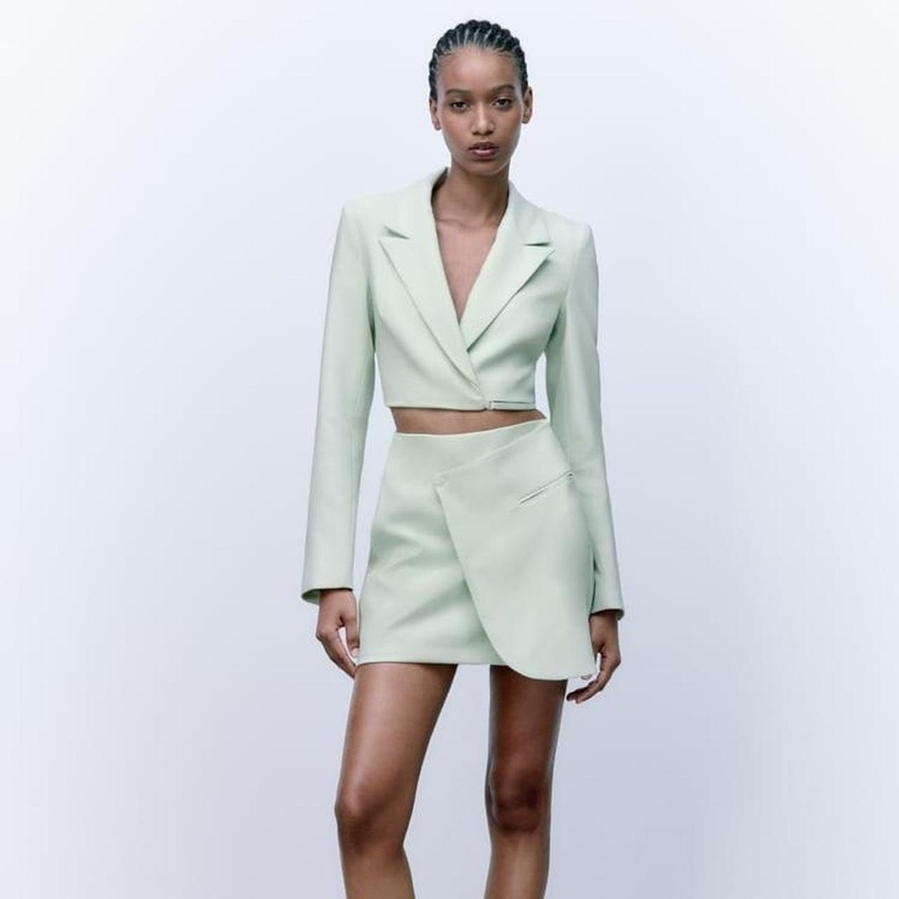 Zara Mint Green Cropped Blazer and Skirt dress